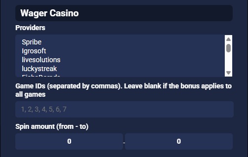configuración wager casino
