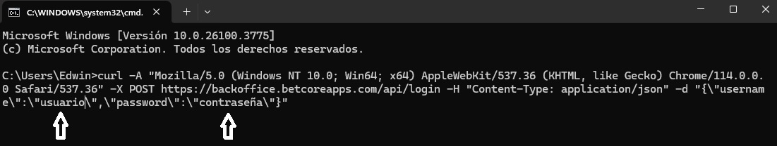 código en cmd