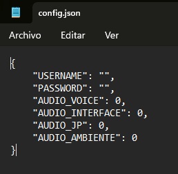 configurar parámetros del archivo configJSON