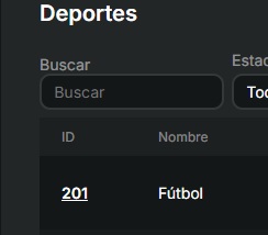 Configuración ligas, eventos y deportes ejemplo